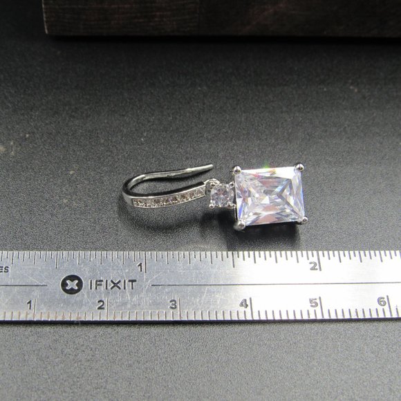 Sterling Silver Clear Cubic Zirconia Rectangle Gem Earrings Vintage - Picture 8 of 9
